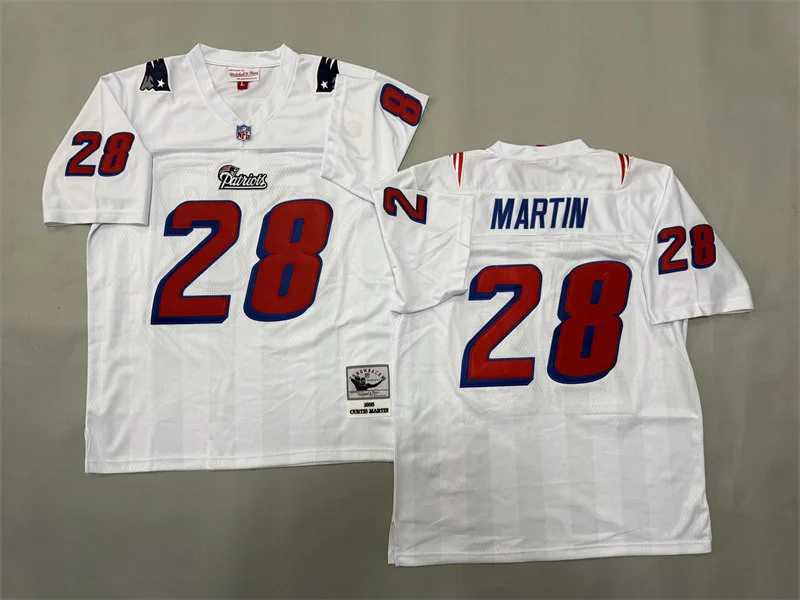 Men's New England Patriots #28 Curtis Martin Mitchell & Ness 1995 White Throwback Jersey