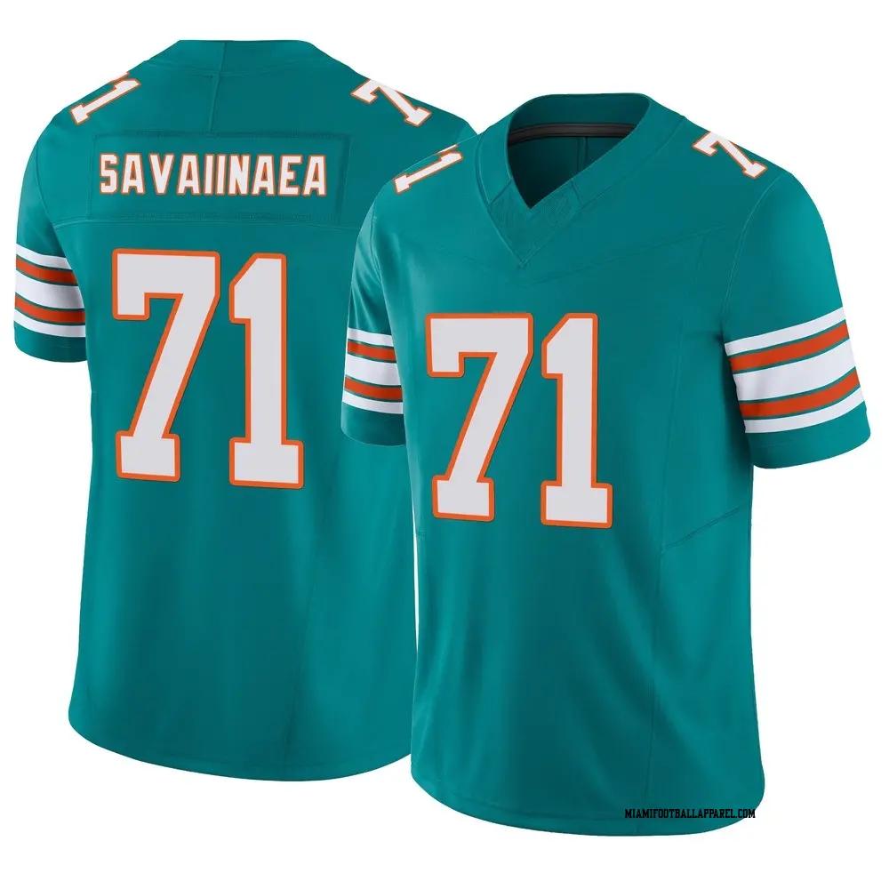 Mens Miami Dolphins #71 Jonah Savaiinaea Nike Aqua Alternate F.U.S.E. Vapor Limited Jersey