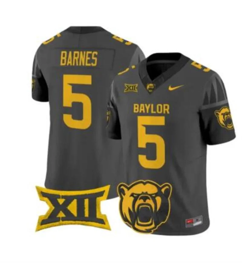 Baylor Bears #5 Travion Barnes 2026 Anthracite Football Game Jersey