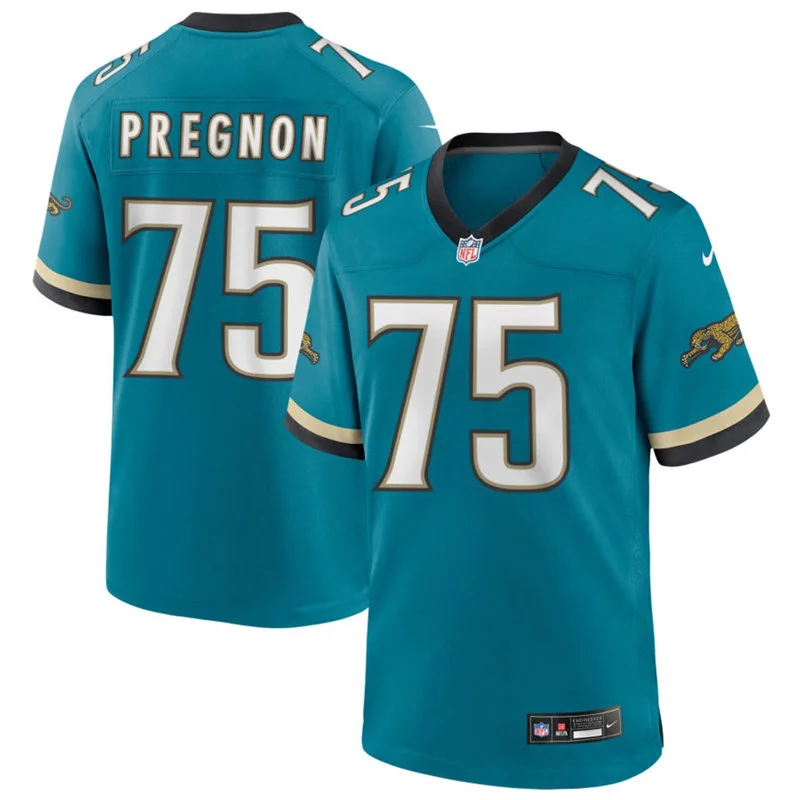 Mens Jacksonville Jaguars #75 Emmanuel Pregnon Nike Teal Throwback Vapor F.U.S.E. Limited Jersey