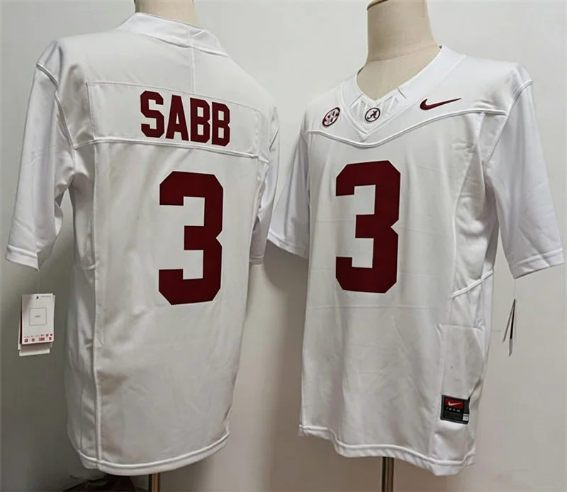 Mens Youth Alabama Crimson Tide #3 Keon Sabb White College Football Game Jersey