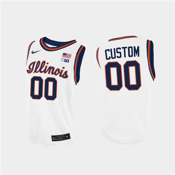 Illinois Fighting Illini Custom Nike White Navy Illinois Basketball Game Jersey