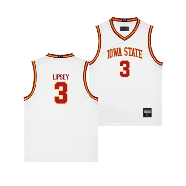 Mens Youth Iowa State Cyclones #3 Tamin Lipsey 2025 White Basketball Jersey Mens Youth Iowa State Cyclones #3 Tamin Lipsey 2025 White Basketball Jersey