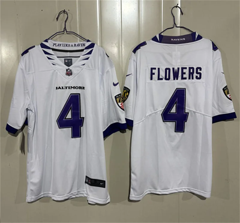 Men's Baltimore Ravens #4 Zay Flowers Nike 2026 Next Flight White Vapor Vapor F.U.S.E Limited Jersey