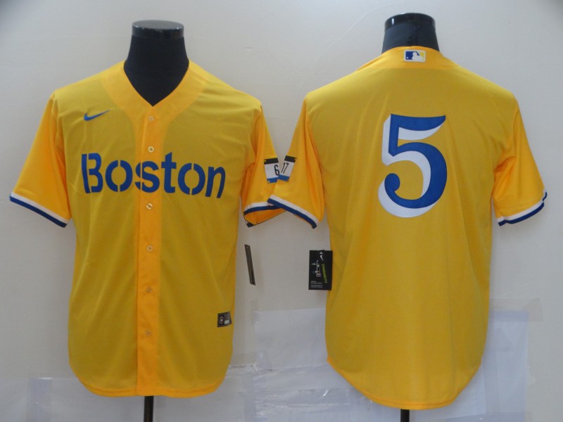 Mens Boston Red Sox #5 Enrique Hernandez Kike Hernandez Yellow 2021 Nike MLB City Connect Jersey