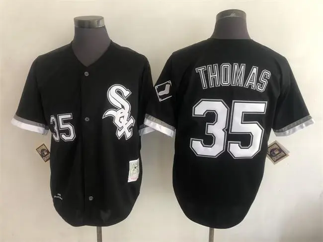 Men's Chicago White Sox #35 Frank Thomas 1993 Black Mitchell & Ness Throwback Jersey