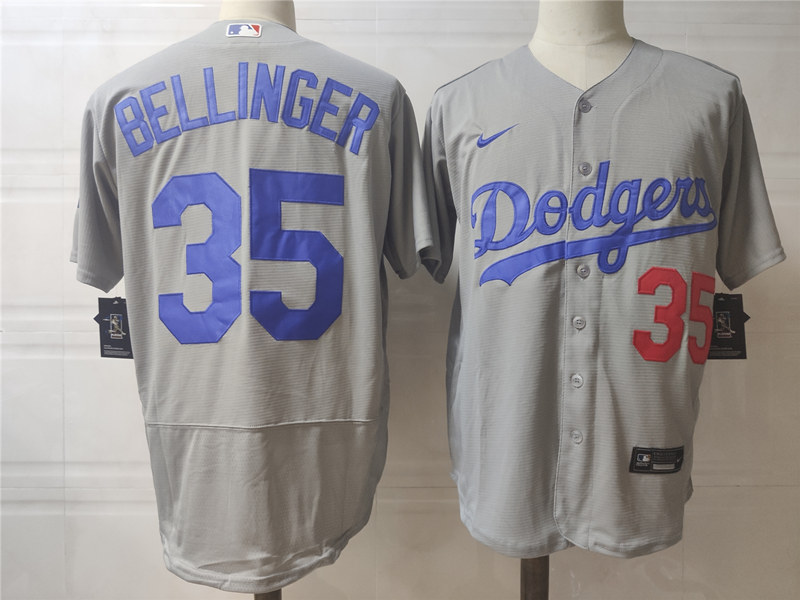 Men's Los Angeles Dodgers #35  Cody Bellinger Nike Grey Flex base Baseball Jersey