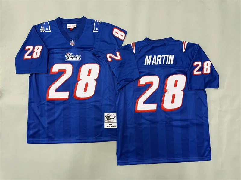 Men's New England Patriots #28 Curtis Martin Mitchell & Ness 1995 Royal Throwback Jersey