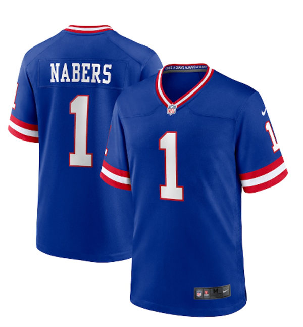 Youth New York Giants #1 Malik Nabers Nike Royal Classic Limited Jersey