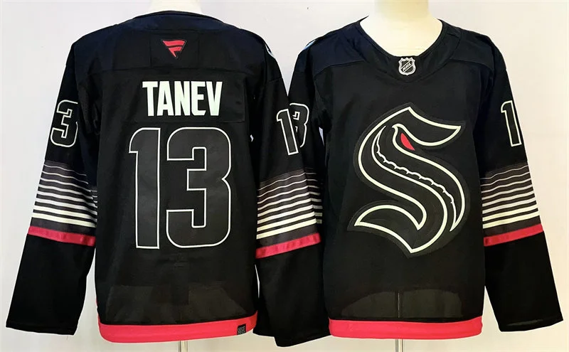 Men's Seattle Kraken #13 Brandon Tanev Black Alternate Glow-In-The-Dark Premium Jersey