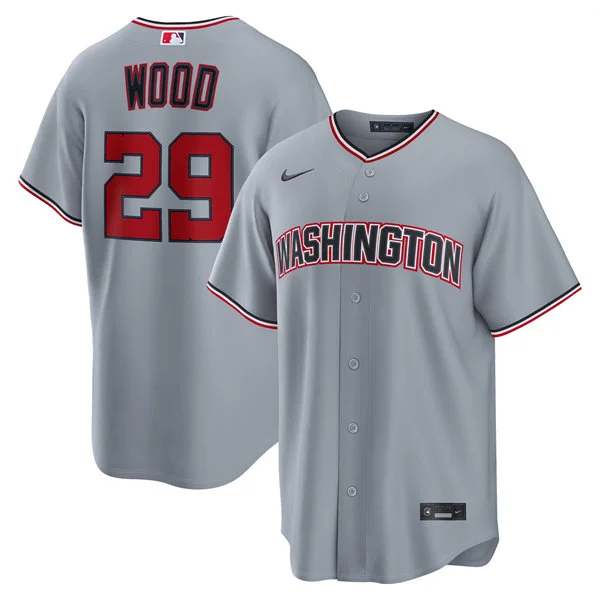 Men's Washington Nationals #29 James Wood Nike Road Gray Limited Jersey
