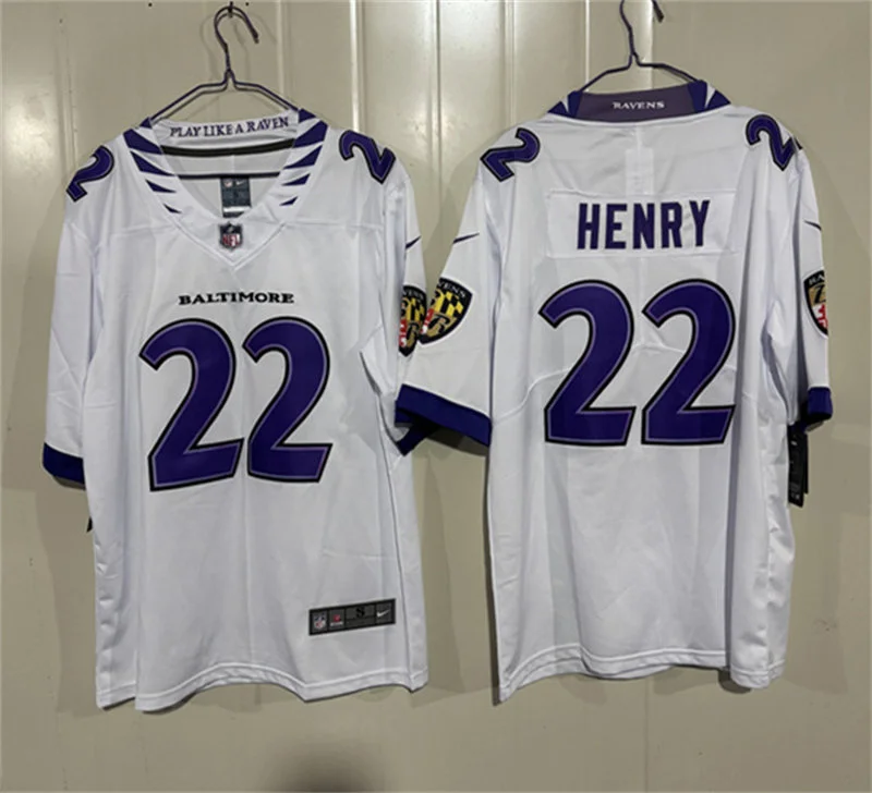 Mens Baltimore Ravens #22 Derrick Henry Nike 2026 Next Flight White Vapor Vapor F.U.S.E Limited Jersey