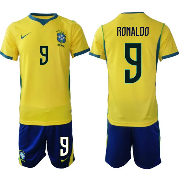 Mens Brazil #9 Ronaldo Home Yellow 2026 FIFA World Cup Soccer Jersey Kit