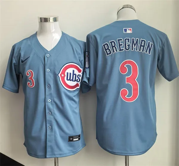 Mens Chicago Cubs #3 Alex Bregman Light Blue Alternate Limited Jersey