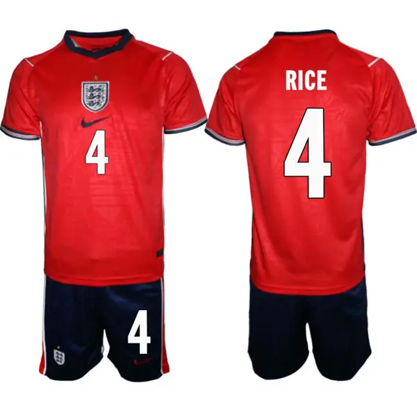 Mens England National Team #4 Declan Rice Away Red 2026 FIFA World Cup Soccer Jersey Kit