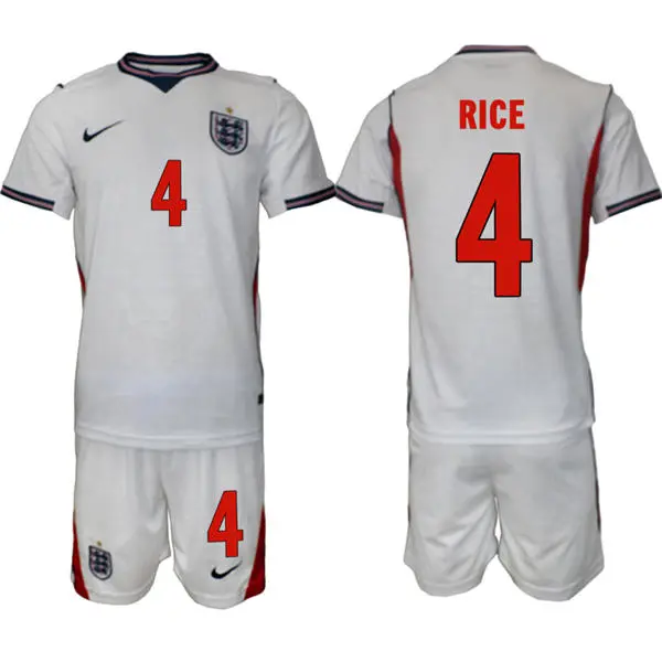 Mens England National Team #4 Declan Rice Home White 2026 FIFA World Cup Soccer Jersey Kit