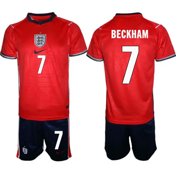 Mens England National Team #7 David Beckham Away Red 2026 FIFA World Cup Soccer Jersey Kit