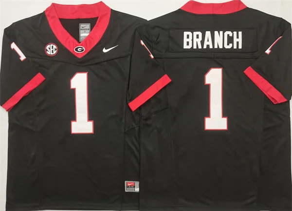 Mens Georgia Bulldogs #1 Zachariah Branch Black 2025 Football Game Jersey