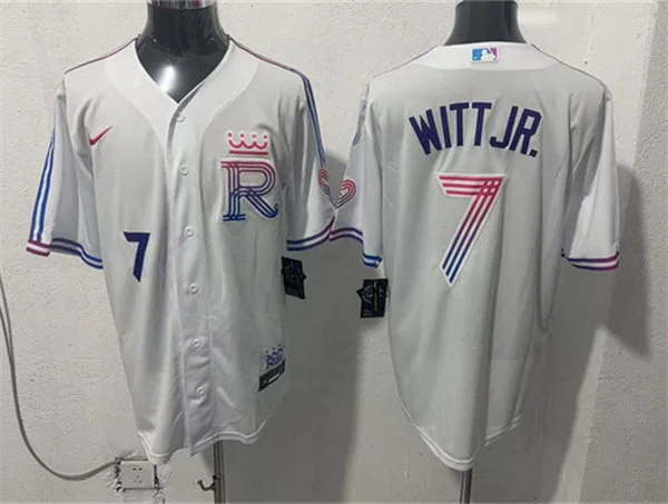 Mens Kansas City Royals #7 Bobby Witt Jr. 2026 White Forever Fountains City Connect Stadium Jersey