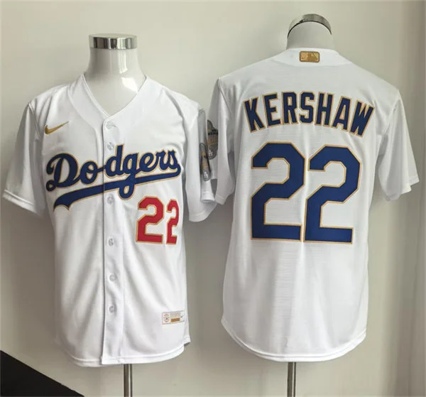 Mens Los Angeles Dodgers #22 Clayton Kershaw Nike 2026 White Gold Collection Stadium Limited Jersey