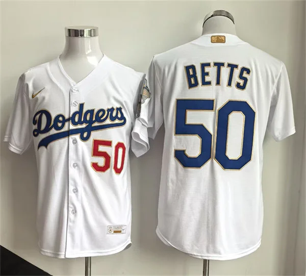 Mens Los Angeles Dodgers #50 Mookie Betts Nike 2026 White Gold Collection Stadium Limited Jersey