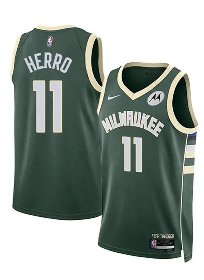 Mens Milwaukee Bucks #11 Tyler Herro  Green Icon Edition Swingman Jersey