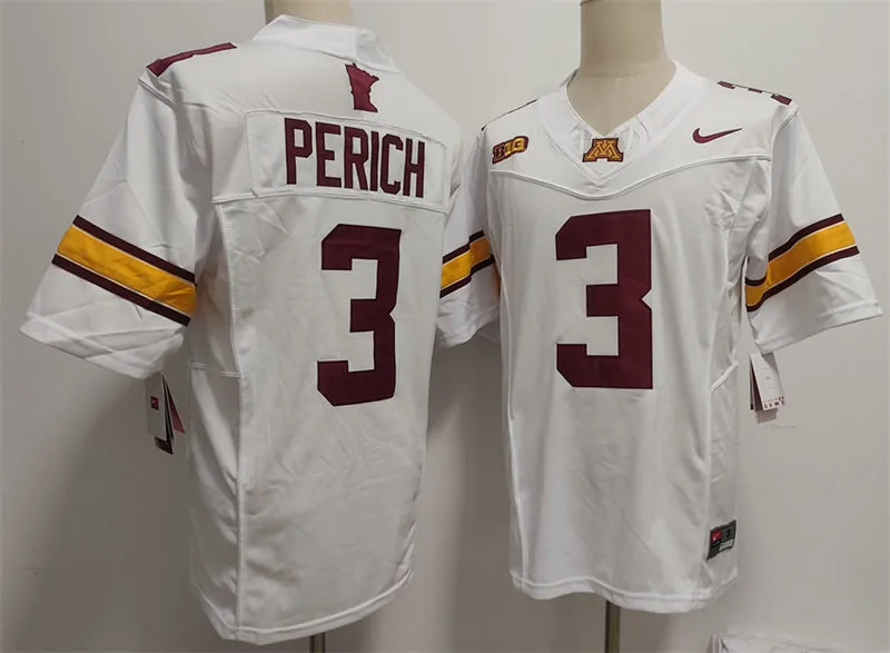 Minnesota Golden Gophers #3 Koi Perich 2025 White Nike F.U.S.E. limited College Football Game Jersey