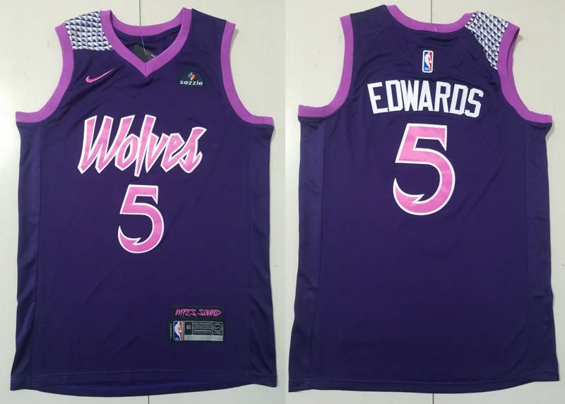 Mens Minnesota Timberwolves #5 Anthony Edwards 2025-26 Navy Purple City Edition Swingman Jersey