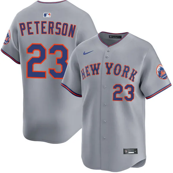 Mens New York Mets #23 David Peterson Nike 2025 Gray Road Limited Player Jersey