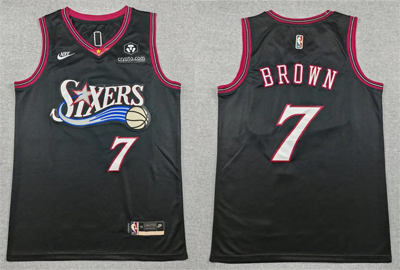 Mens Philadelphia 76ers #7 Jaylen Brown Nike Black Hardwood Classics Jersey