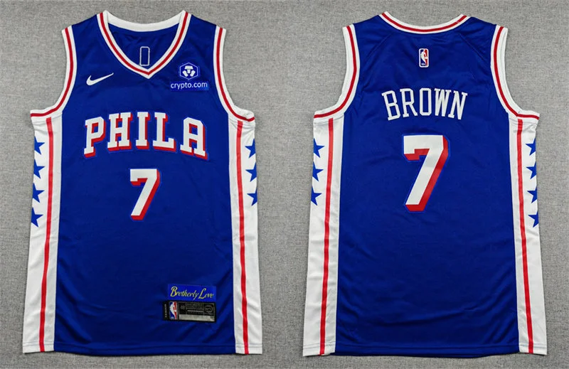 Mens Philadelphia 76ers #7 Jaylen Brown Nike Blue Icon Edition Swingman Jersey