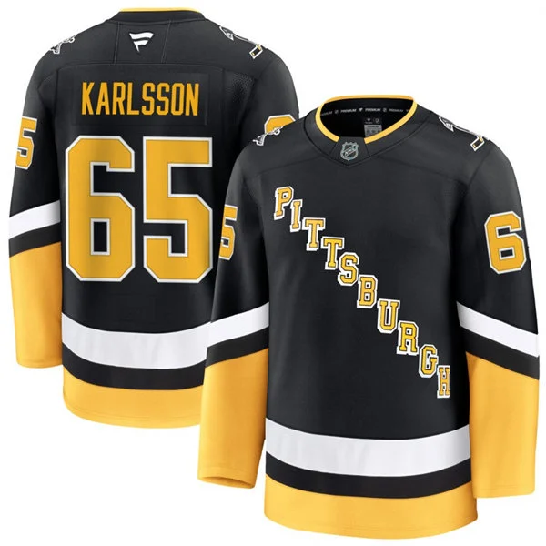 Mens Pittsburgh Penguins #65 Erik Karlsson Fanatics Black Alternate Throwback Jersey
