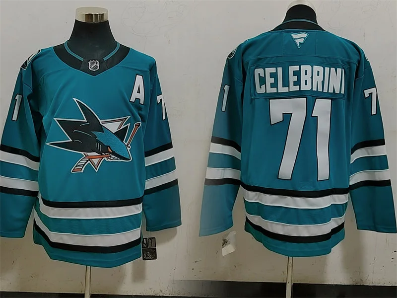Mens San Jose Sharks #71 Macklin Celebrini Fanatics Home Teal Player Jersey