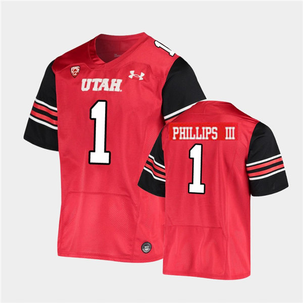 Mens Utah Utes #1 Clark Phillips III Under Armour Red stripe Sleeves Football Game Jersey
