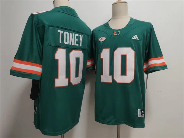 Miami Hurricanes #10 Malachi Toney  2025 Green Football Game Jersey