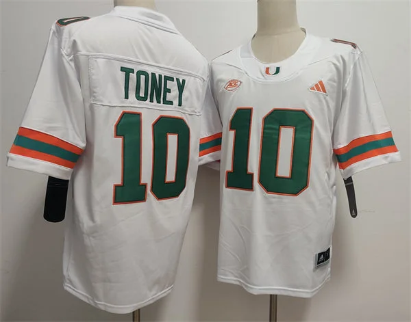 Miami Hurricanes #10 Malachi Toney 2025 White Football Game Jersey