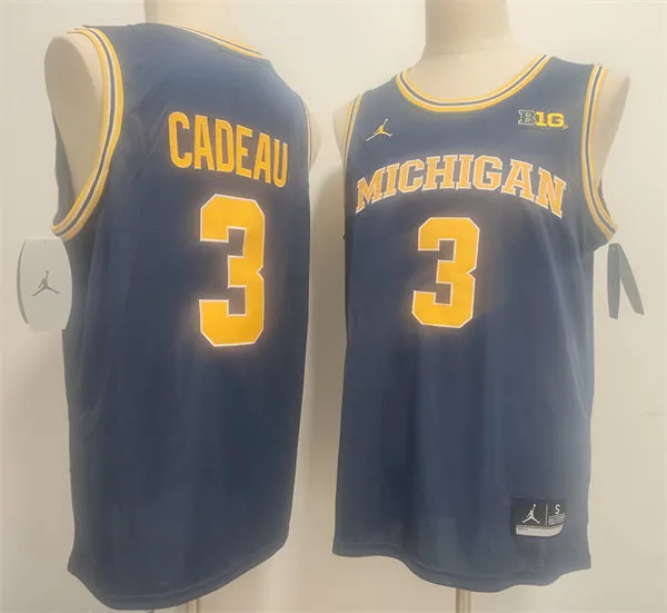 Michigan Wolverines #3 Elliot Cadeau Navy College Basketball Game Jersey