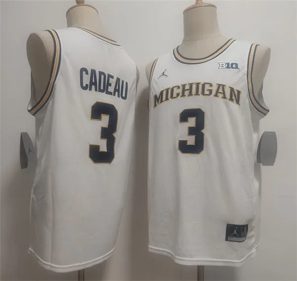 Michigan Wolverines #3 Elliot Cadeau White College Basketball Game Jersey