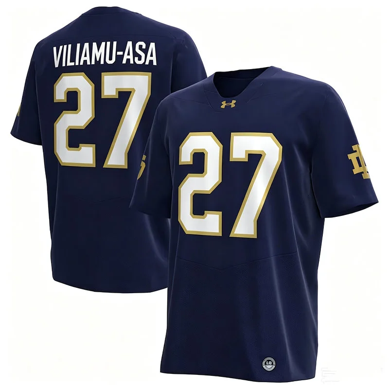 Notre Dame Fighting Irish #27 Kyngstonn Viliamu-Asa Navy with Name Football Jersey