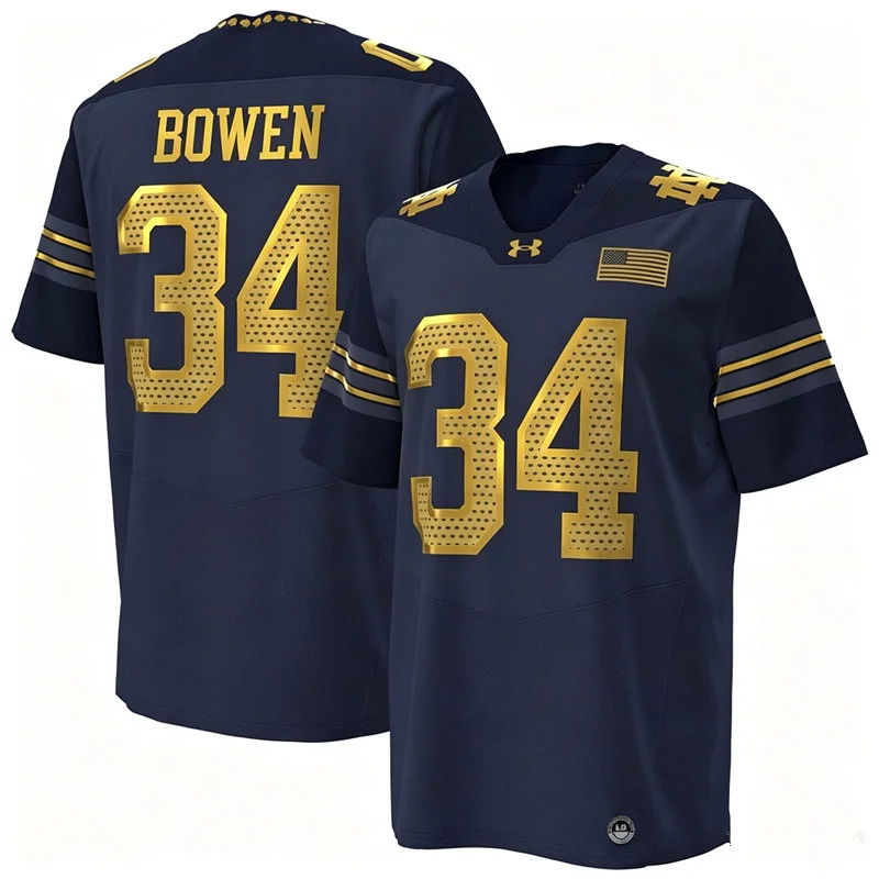 Notre Dame Fighting Irish #34 Drayk Bowen Navy 2026 Shamrock Series Football Jersey