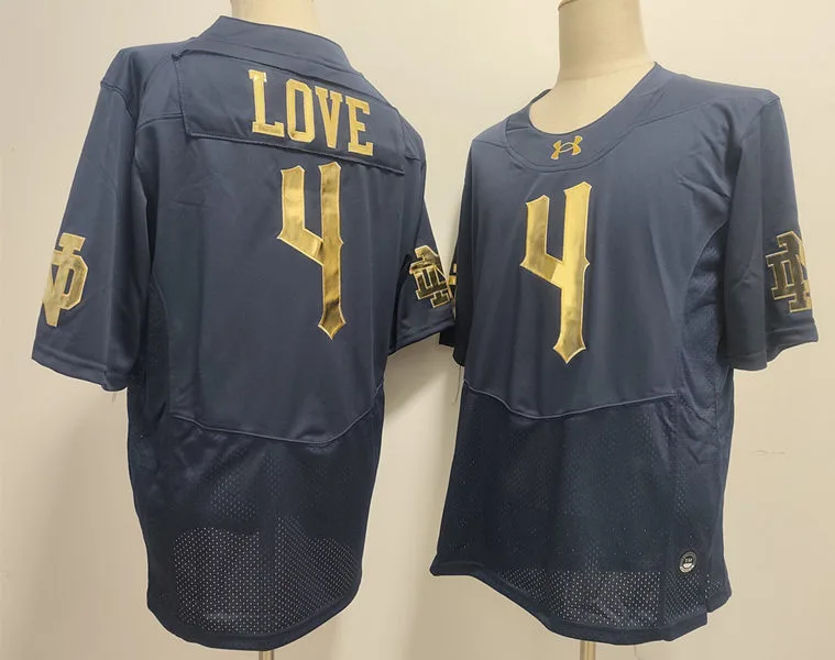 Mens Notre Dame Fighting Irish #4 Jeremiyah Love Navy with name 2024 Shamrock Series Football Jersey