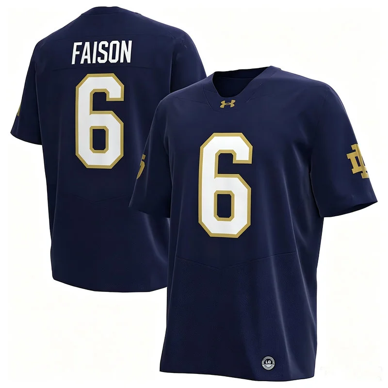Notre Dame Fighting Irish #6 Jordan Faison  Navy with Name Football Jersey