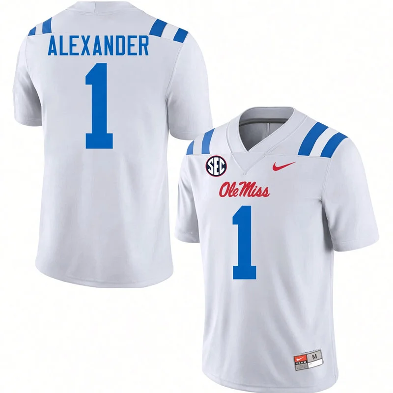 Ole Miss Rebels #1 Deuce Alexander 2026 White Blue College Football Game Jersey