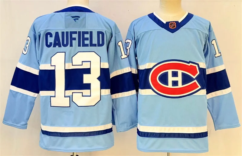 Men's Montreal Canadiens #13 Cole Caufield Blue Reverse Retro 2.0 Premium Jersey