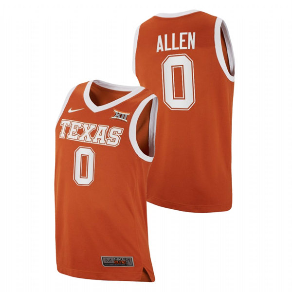 Men's Youth Texas Longhorns #0 Timmy Allen 2022 Orange College Basketball Game Jersey