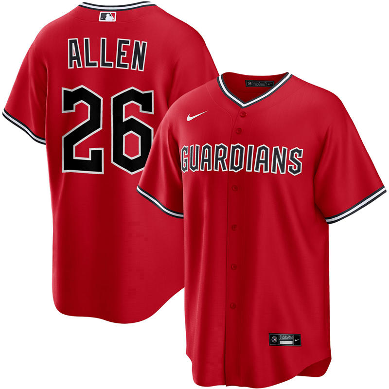 Mens Cleveland Guardians #26 Logan Allen Nike 2025 Red Alternate Limited Player Jersey