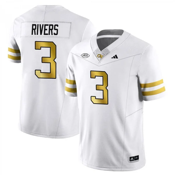Georgia Tech Yellow Jackets #3 Eric Rivers 2024 White Gold College Football Game Jersey