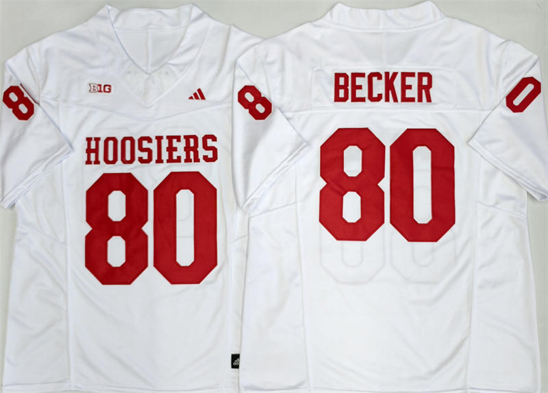 Men's Indiana Hoosiers #80 Charlie Becker White Hoosiers College Football Jersey
