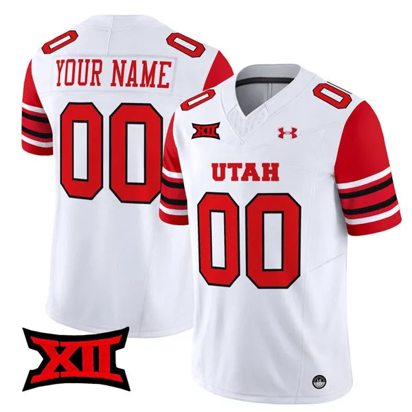 Mens Youth Utah Utes Custom 2024 XII White College Football Game Jersey