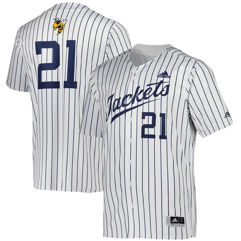Georgia Tech Yellow Jackets Custom Adidas 2026 White Pinstripe Baseball Game Jersey